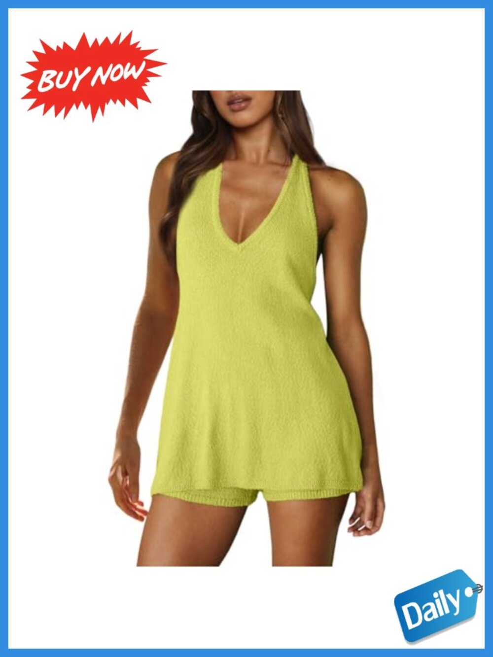 Knit Two Piece Set Halter Tank & Shorts Matching Summer Vacation Outfit